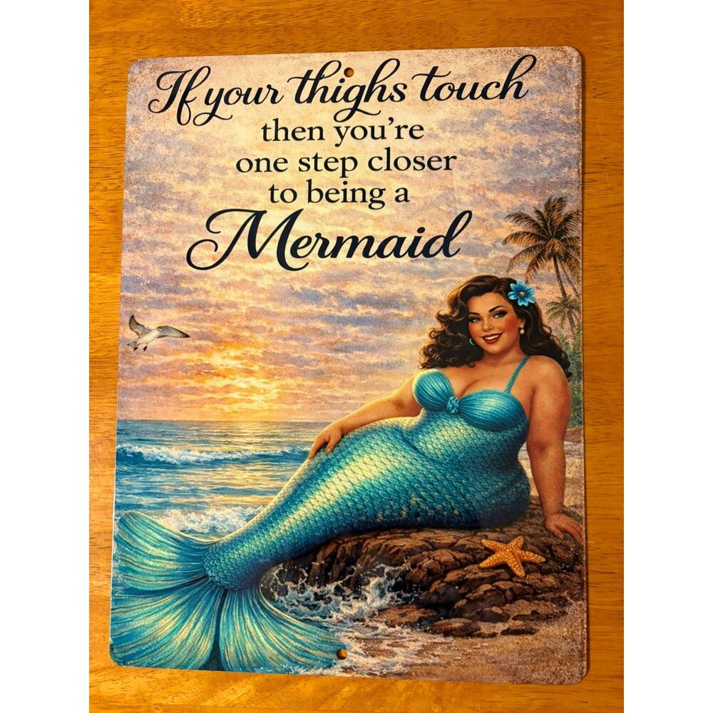 Retro Big Girl Mermaid Sign Tropical Beach Home Nautical Decor Thighs Touch New
